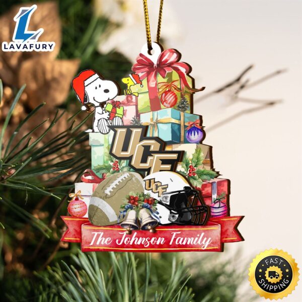 UCF Knights And Snoopy Christmas NCAA Ornament Custom Your Family Name