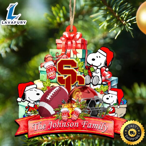 USC Trojans Snoopy Christmas NCAA Ornament Personalized Your Family Name