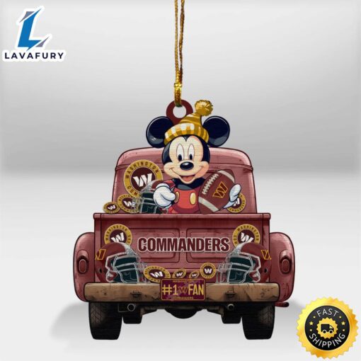 Washington Commanders Mickey Mouse Christmas Wood Ornament