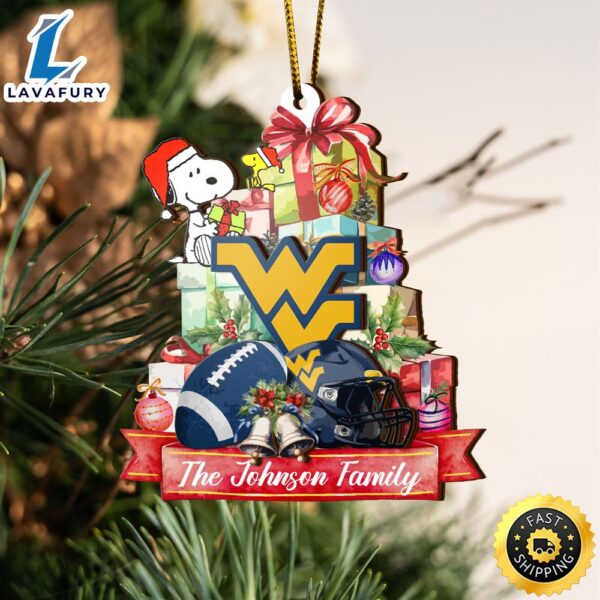 West Virginia Mountaineers And Snoopy Christmas NCAA Ornament Custom Your Family Name