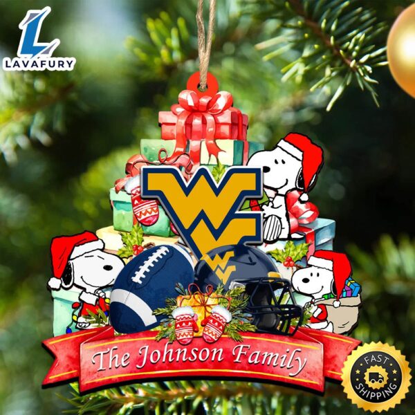 West Virginia Mountaineers Snoopy Christmas NCAA Ornament Personalized Your Family Name