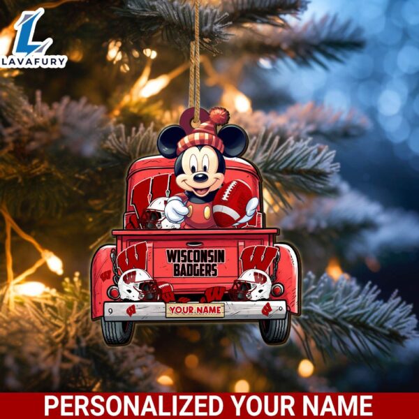 Wisconsin Badgers Mickey Mouse Ornament Personalized Your Name Sport Home Decor