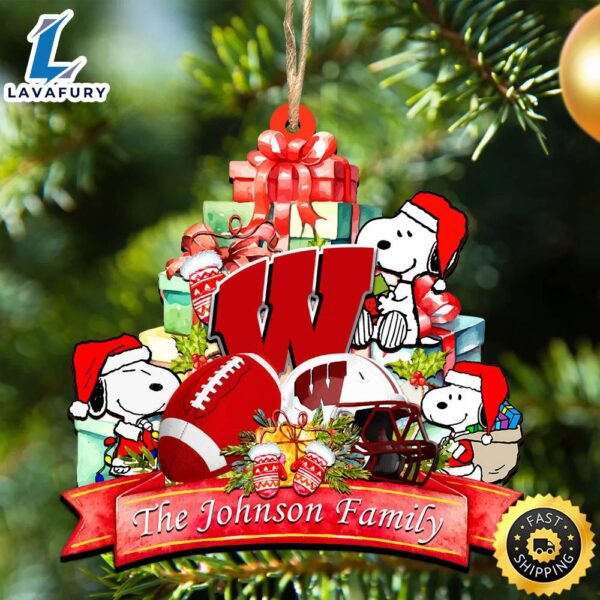 Wisconsin Badgers Snoopy Christmas NCAA Ornament Personalized Your Family Name