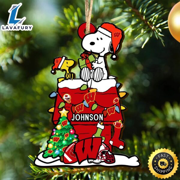 Wisconsin Badgers Snoopy Christmas NCAA Ornament Personalized Your Name