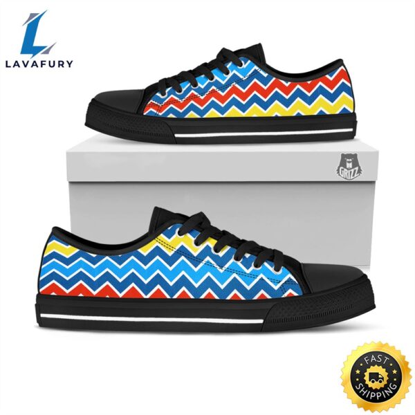 Zigzag Autism Awareness Color Print Pattern Black Low Top Shoes