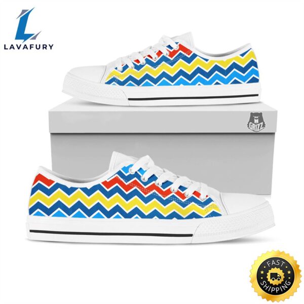 Zigzag Autism Awareness Color Print Pattern White Low Top Shoes