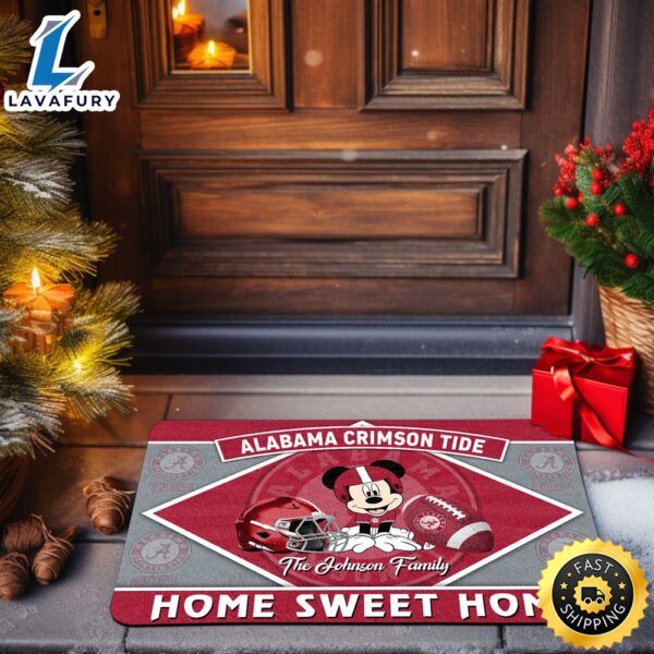 Alabama Crimson Tide Doormat Custom Your Family Name Sport Team And Mickey Mouse NCAA Doormat