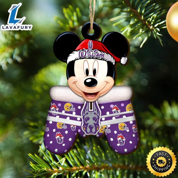 Albany Great Danes Team And Mickey Mouse NCAA With Glovers Wooden Ornament Personalized Your Name