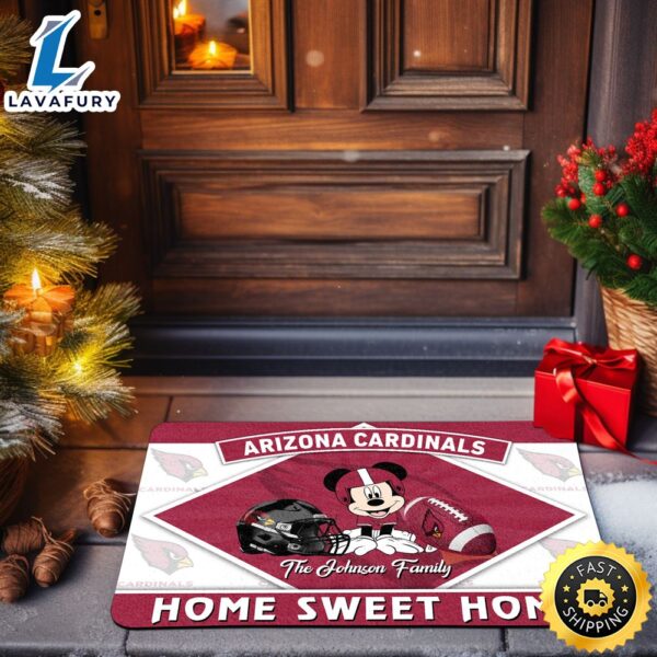 Arizona Cardinals Doormat Custom Your Family Name Sport Team And Mickey Mouse NFL Doormat