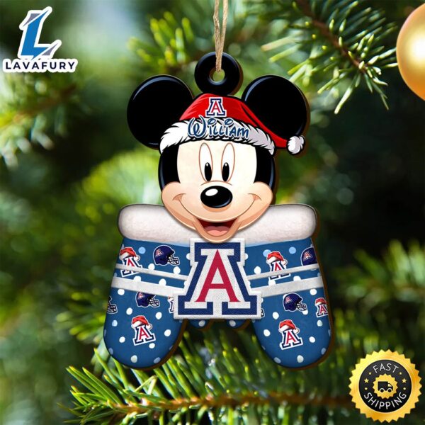 Arizona Wildcats Team And Mickey Mouse NCAA With Glovers Wooden Ornament Personalized Your Name