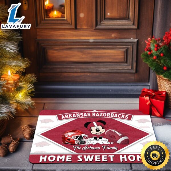 Arkansas Razorbacks Doormat Custom Your Family Name Sport Team And Mickey Mouse NCAA Doormat