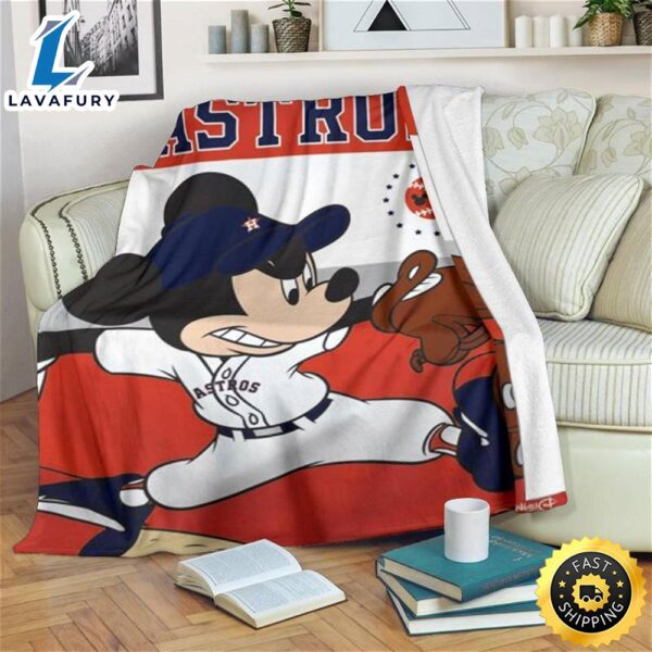 Astros Mickey Baseball Sherpa Fleece Blanket Gifts For Family, For Couple