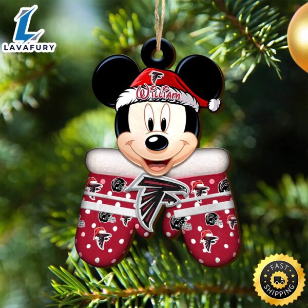 Atlanta Falcons Team And Mickey Mouse NFL With Glovers Wooden Ornament Personalized Your Name