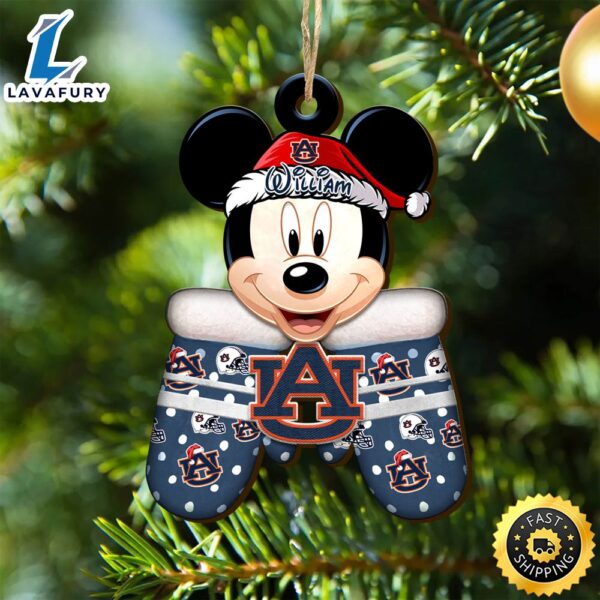 Auburn Tigers Team And Mickey Mouse NCAA With Glovers Wooden Ornament Personalized Your Name