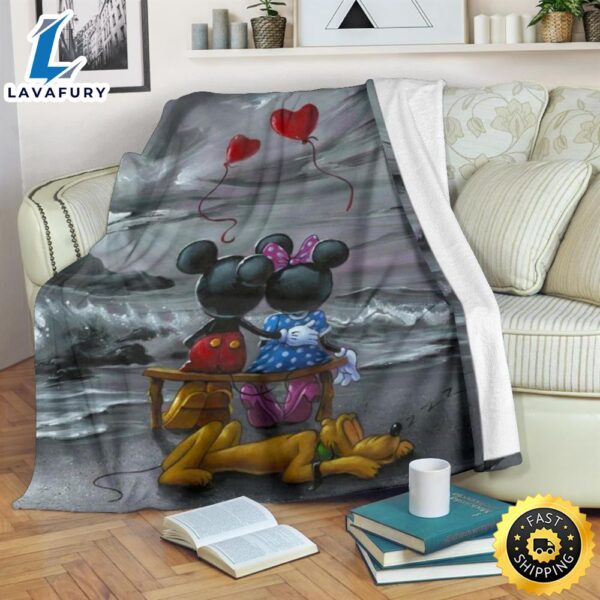 Balloon Mickey And Minnie In Love Fleece Blanket