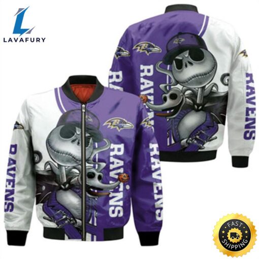 Baltimore Ravens Jack Skellington And Zero Bomber Jacket