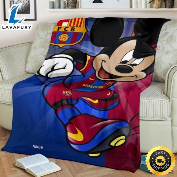 Barcelona Mickey Fleece Blanket For Soccer  Fans