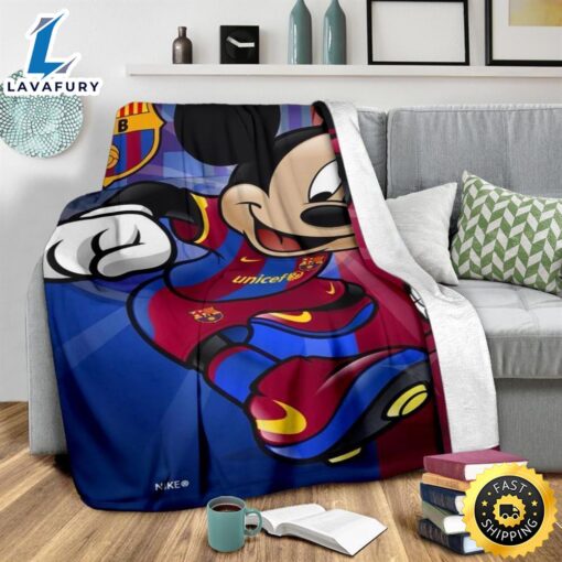 Barcelona Mickey Fleece Blanket For Soccer  Fans