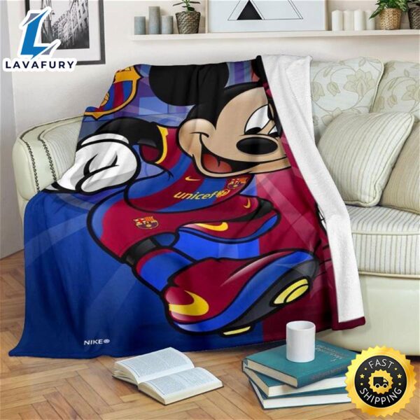 Barcelona Mickey Soccer Sherpa Fleece Blanket Gifts For Family, For Couple