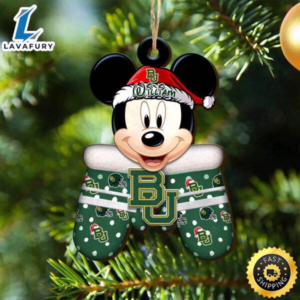 Baylor Bears Team And Mickey Mouse NCAA With Glovers Wooden Ornament Personalized Your Name
