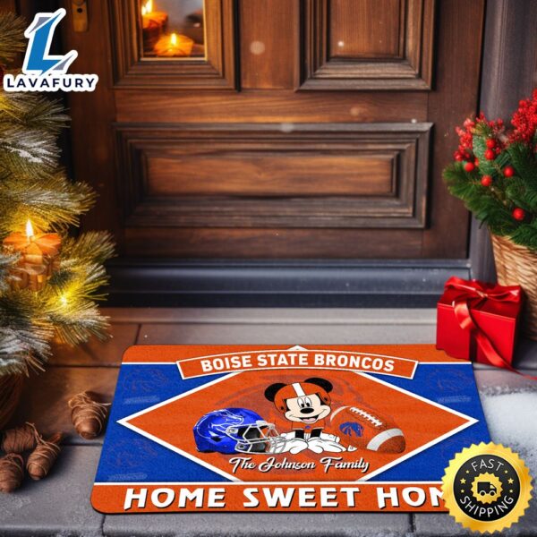 Boise State Broncos Doormat Custom Your Family Name Sport Team And Mickey Mouse NCAA Doormat