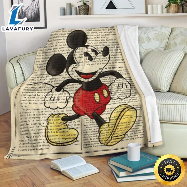 Book Page Mickey Fleece Blanket For Bedding Decor Fans