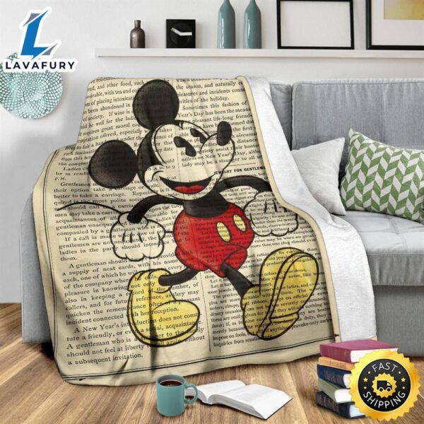 Book Page Mickey Fleece Blanket For Bedding Decor Fans