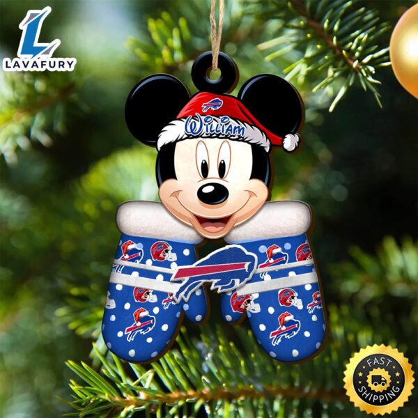 Buffalo Bills Team And Mickey Mouse NFL With Glovers Wooden Ornament Personalized Your Name