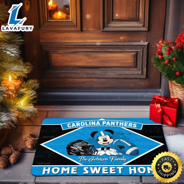 Carolina Panthers Doormat Custom Your Family Name Sport Team And Mickey Mouse NFL Doormat