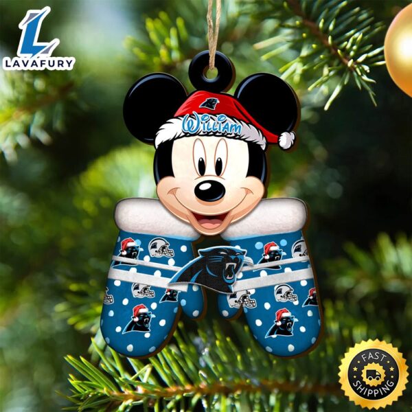 Carolina Panthers Team And Mickey Mouse NFL With Glovers Wooden Ornament Personalized Your Name