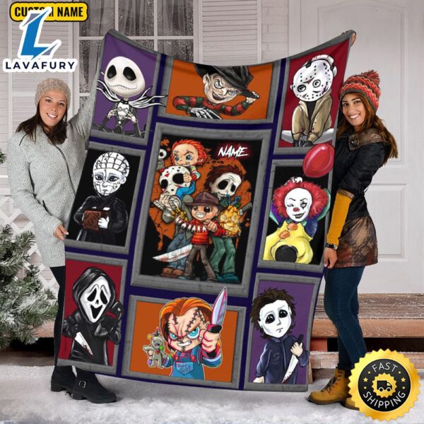 Chibi Horror Characters Blanket Movie Character Gift Halloween Scary Movie Custom Name