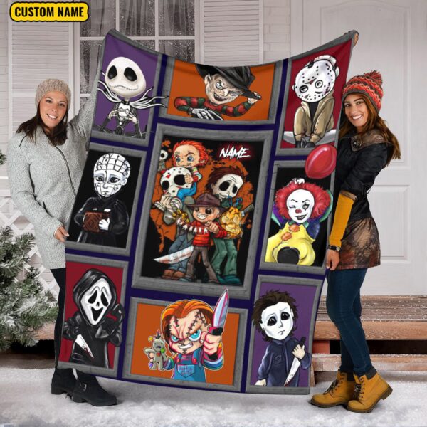 Chibi Horror Characters Blanket Movie Character Gift Halloween Scary Movie Custom Name