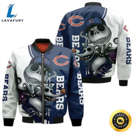 Chicago Bears Jack Skellington And Zero Bomber Jacket