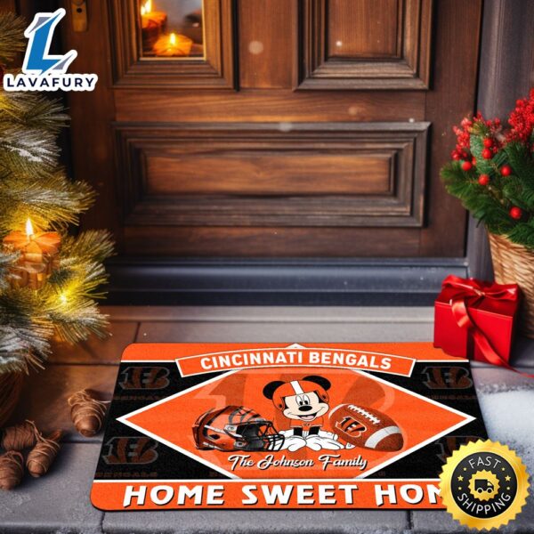 Cincinnati Bengals Doormat Custom Your Family Name Sport Team And Mickey Mouse NFL Doormat