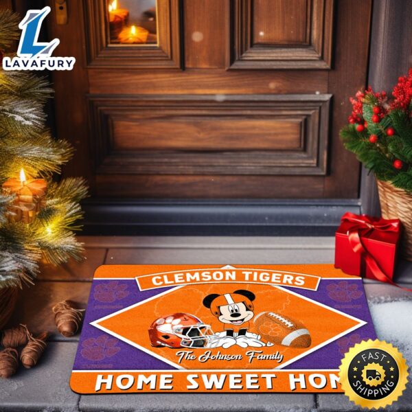 Clemson Tigers Doormat Custom Your Family Name Sport Team And Mickey Mouse NCAA Doormat