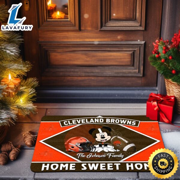 Cleveland Browns Doormat Custom Your Family Name Sport Team And Mickey Mouse NFL Doormat