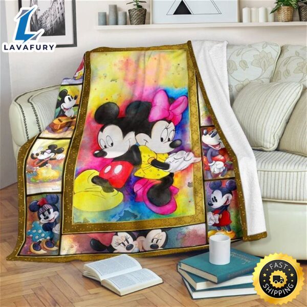 Colorful Mickey And Minnie Sherpa Fleece Blanket Gifts For Family, For Couple