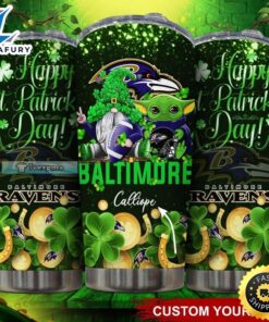 Custom Baltimore Ravens Baby Yoda Happy St. Patrcik’s Day Tumbler