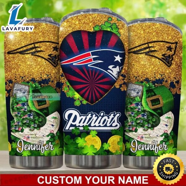 Custom New England Patriots Glitter Gold Happy St. Patrick’s Day Tumbler