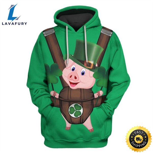 Cute Pig Saint Patricks Day Over Print 3d Zip Hoodie