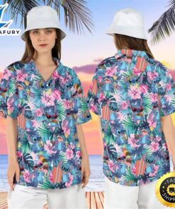 Cute Stitch Hawaiian Shirt Tropical Flower Pattern Summer Vacation Gift
