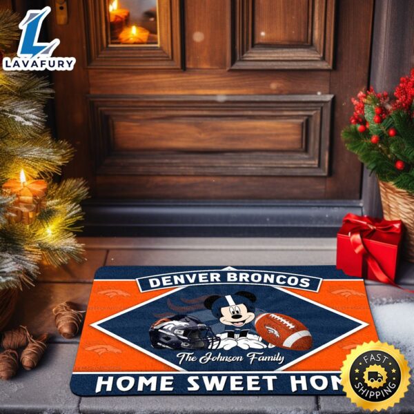 Denver Broncos Doormat Custom Your Family Name Sport Team And Mickey Mouse NFL Doormat