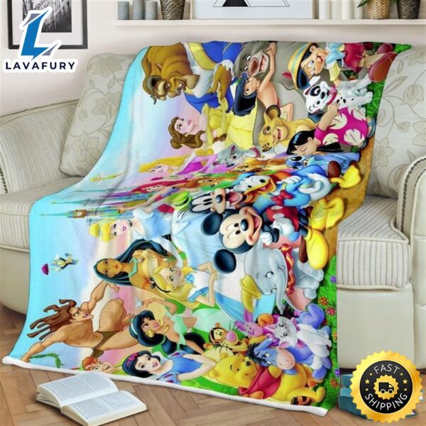 Disney All Characters All Princesses Mickey Mouse Lilo And Stitch Ariel Blanket Gift For Fan, Disney All Characters Comfy Throw Blanket Gift