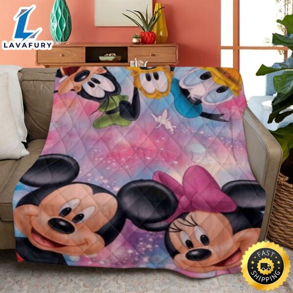 Disney Characters Quilt Blanket Bedding Set, Funny Disney Characters Mickey Minnie Pluto Donald Art Quilt Blanket Bedding Set