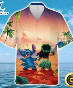 Disney Lilo And Stitch Hawaiian Shirt Sunset Pattern Beach Lovers Gift