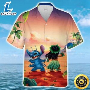 Disney Lilo And Stitch Hawaiian Shirt Sunset Pattern Beach Lovers Gift
