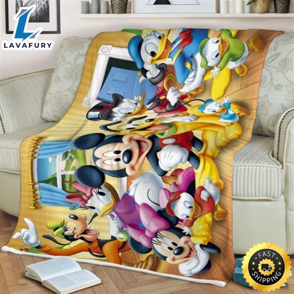 Disney Mickey Mouse All Characters Gift For Fan, Disney Characters Mickey Minnie Goofy Daisy Donald Clarabelle Cow Comfy Throw Blanket Gift