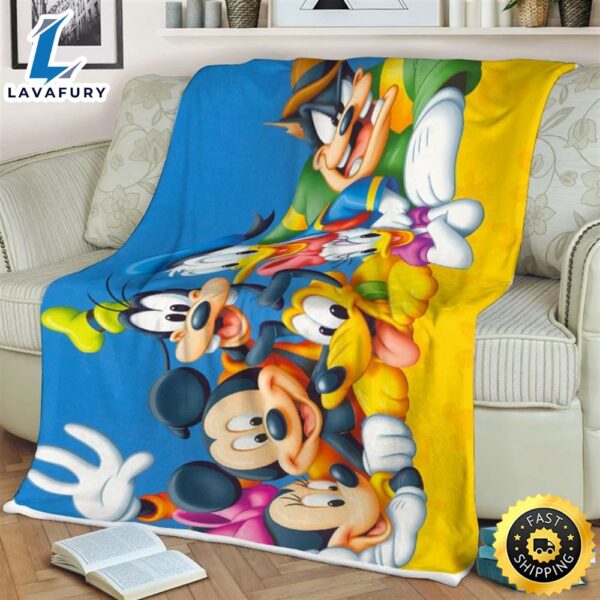 Disney Mickey Mouse Gift For Fan, Disney Characters Mickey Minnie Goofy Daisy Donald Clarabelle Cow Quilt Blanket Bedding Set Gift