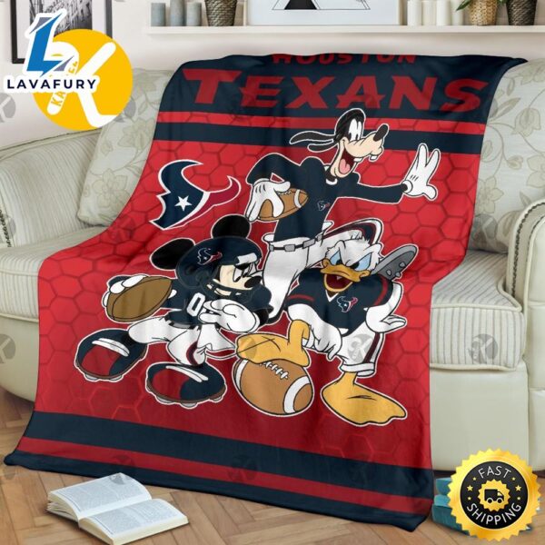 Disney Mickey Mouse Houston Texans Nfl Team Football In Red And Navy Fleece Blanket