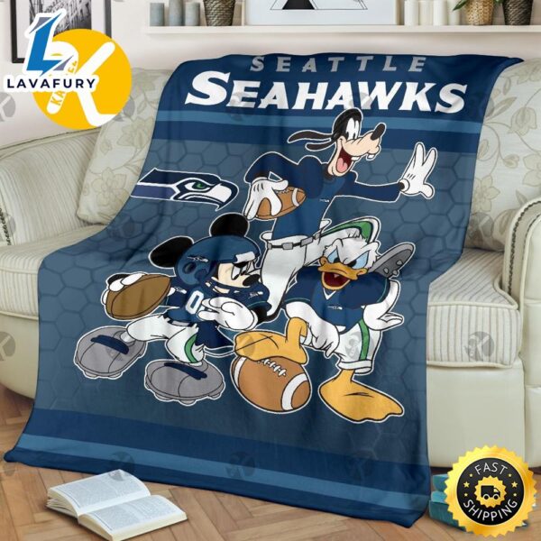Disney Mickey Mouse Seattle Seahawks Nfl Team Football In Blue Throw Fleece Blanket